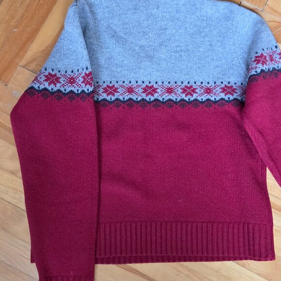 Woolrich-100% Lambswool Ruby and Gray Woolrich Sweater - Picture 5 of 7